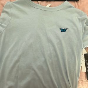 Modal blue embroidered butterfly tee shirt